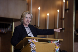  June 23, 2015 Hillary Rodham Clinton speaks at a campaign stop at Christ the King United Church of Christ in Florissant, Mo. Her visit to the St. Louis suburb focused on racial issues. Jeff Roberson/AP 